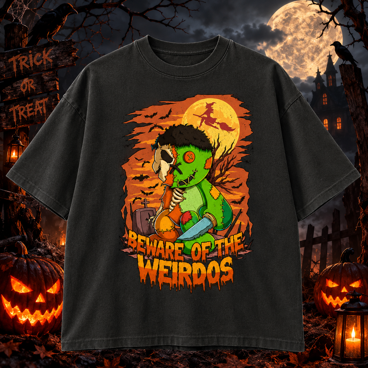 BEWARE OF THE WEIRDOS Halloween Tee – Midnight Edition